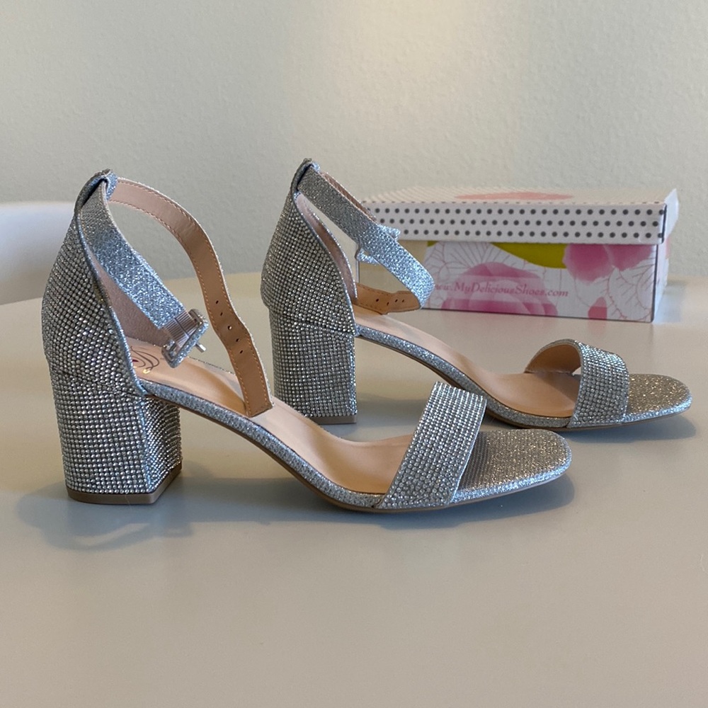 My Delicious Shoes, Silver Rhinestone, 8.5 Heels